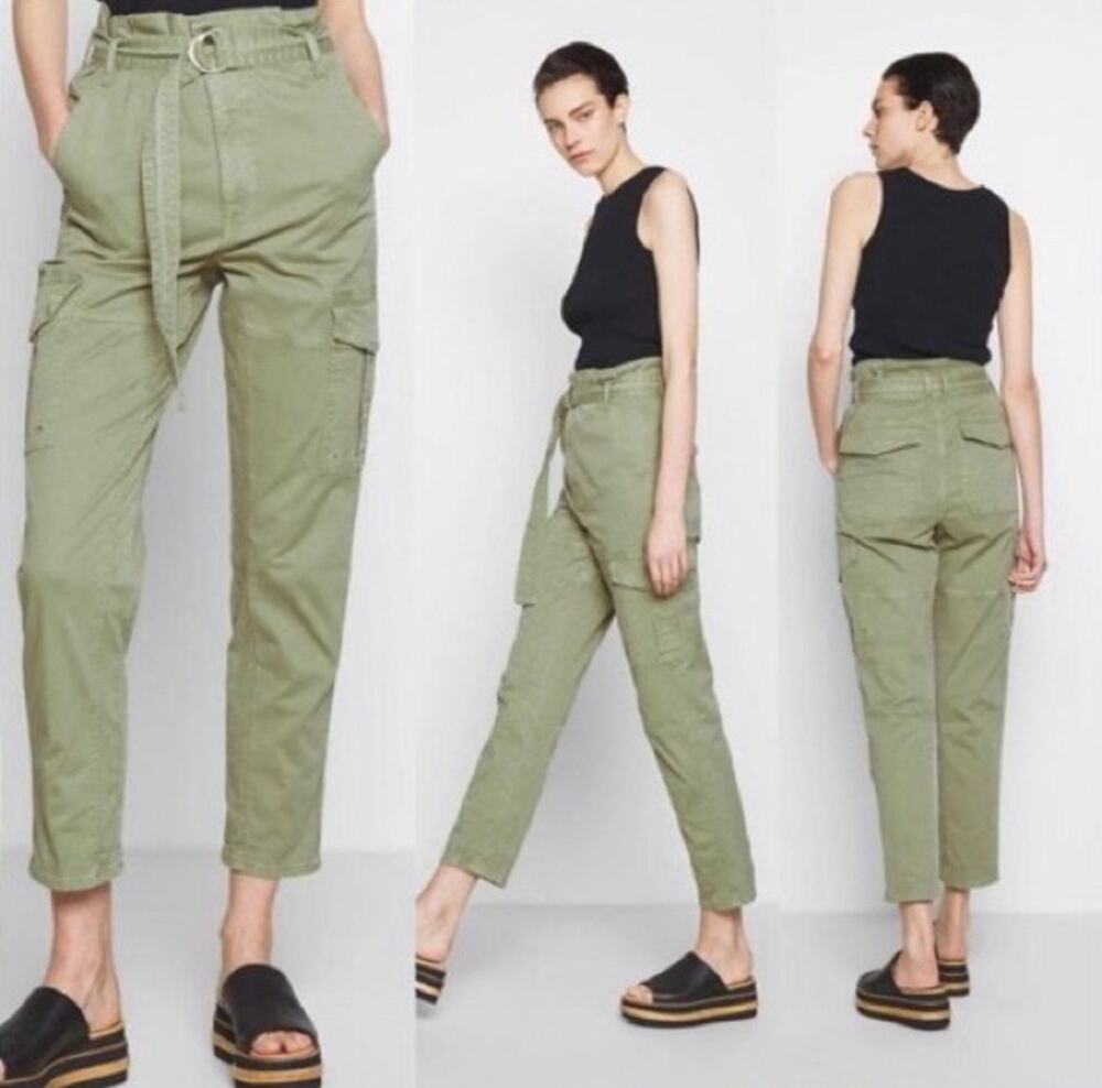 FRAME Safari Paperbag Cargo Belted Pants Washed Olive Green Size 26